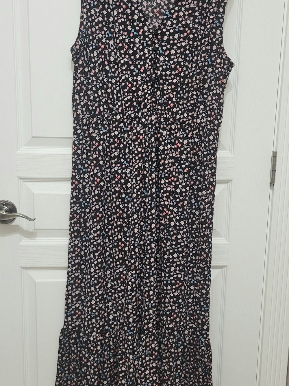 Beige by eci Black Floral Maxi Skirt with Pink and Blue Accents